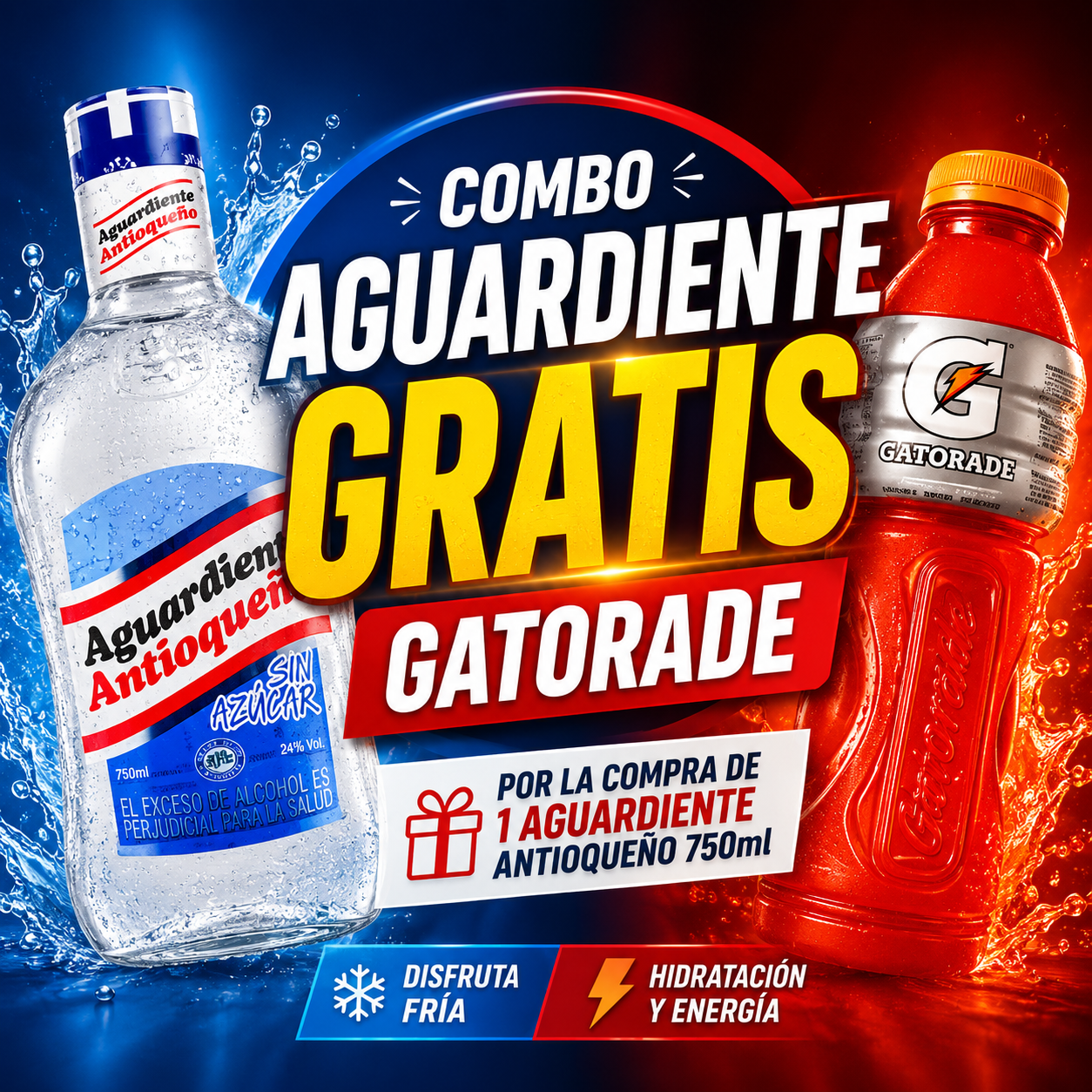 Aguardiente antioqueño azul botella  + gatorade